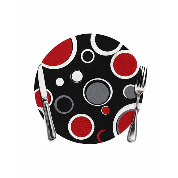 Geometric Red Round Placemats for Dinning Tables,Heat-proof Braided Table Mats 13 Inch,Modern Black Grey White Abstract Circle Washable Place Mat for Kitchen Restaurant Party Decor Table Setting