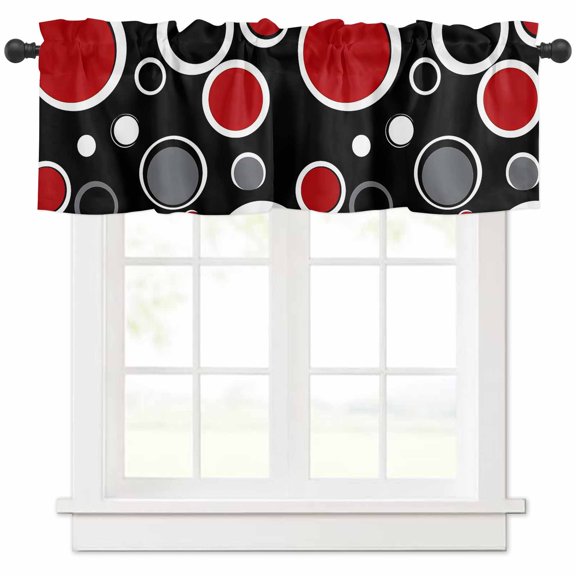 Geometric Red Valances for Windows Farmhouse Kitchen Curtains Valances Rod Pocket Valance Curtains for Kitchen Windows Modern Black Grey White Abstract Circle Window Valances for Bathroom 42"x18"
