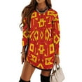 thumbnail image 1 of Geometric Red Yellow Design Loose Dress Evening Dress Summer Dresses for Women Luxury Dress Long Sleeved Dress, 1 of 4