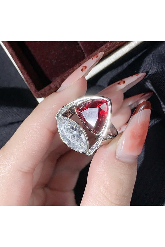 Geometric Redstone Color Blocked Zircon Water Drop Ring