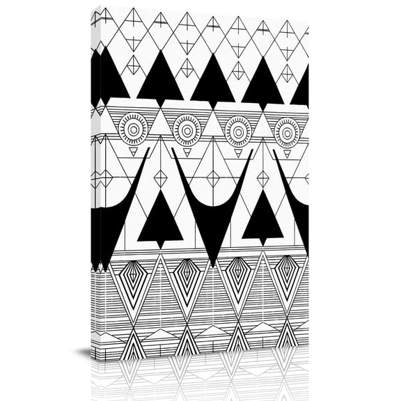 Geometric Retro Canvas Wall Art for Living Room, Black Triangles Medieval Bohemian Style Wall Decor Framed Artwork Pictures Ready to Hang for Bedroom Office Home Decor