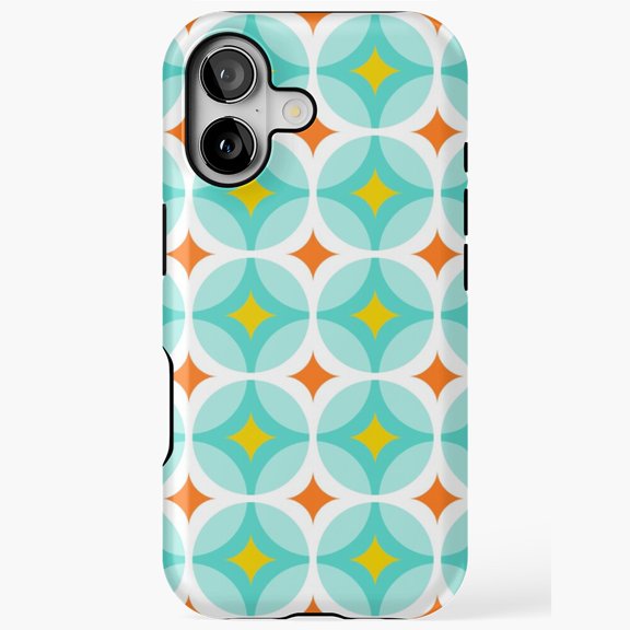 Geometric Retro Circle Lock Diamond Pattern Mid Century Phone Case with iPhone 17 to 11 Pro Max