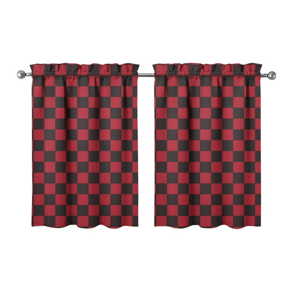 Geometric Retro Kitchen Curtains 2 Pack 27.5x36 Inch Tier Panels Semi-Sheer Rod Pocket Short Curtains for Modern Farmhouse