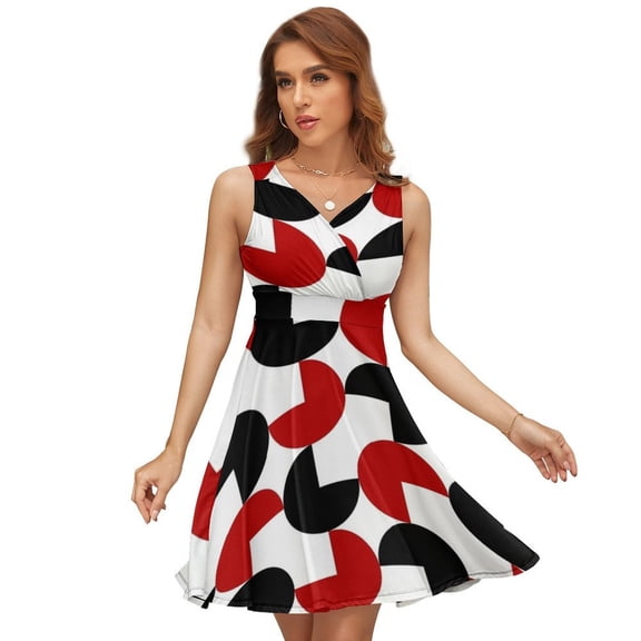 Geometric Retro Style Black Red White Dress Fashion Beach Long Dresses Female Party Printed Sundress