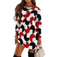 thumbnail image 1 of Geometric Retro Style Black Red White Loose Dress Evening Dress Summer Dresses for Women Luxury Dress Long Sleeved Dress, 1 of 4