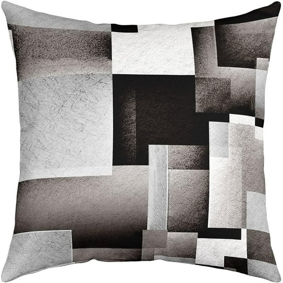 Geometric Reversible Throw Pillow Covers 18 x 18-Inch Kids Grey Black Buffalo Check Pillow Covers Home Decor for Modern Abstract Square Cushion Covers Set of 4 Stripe Line Geometry