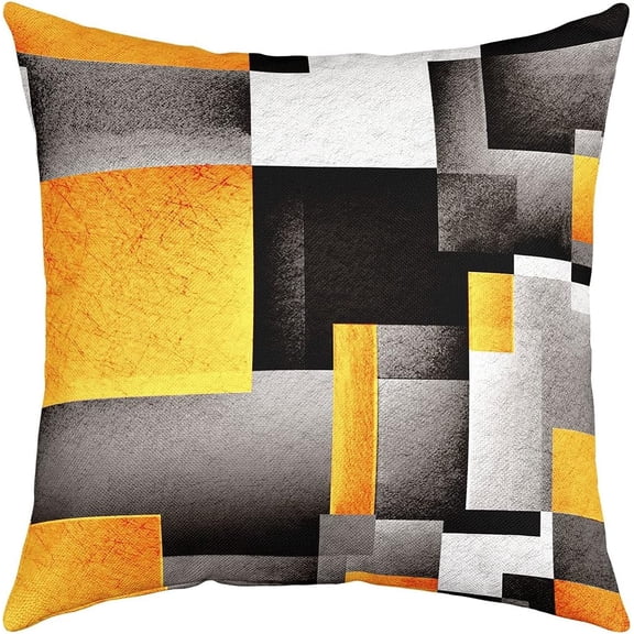 Geometric Reversible Throw Pillow Covers 18 x 18-Inch Kids Orange Yellow Grey Black Buffalo Check Pillow Covers Home Decor for Modern Abstract Square Cushion Covers Set of 4 Stripe Line
