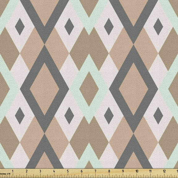Geometric Rhombus Fabric by the Yard, Abstract Pastel Creative Illustration of Continuous Shapes Print, Decorative Upholstery Fabric for Chairs & Home Accents, 1 Yard, Multicolor by Ambesonne