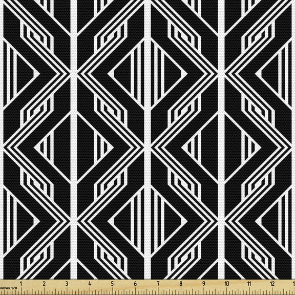 Geometric Rhombus Fabric by the Yard, Contemporary Classic Lines and Zigzags in Monochromatic Style, Decorative Upholstery Fabric for Sofas and Home Accents, 2 Yards, Charcoal Grey White by Ambesonne