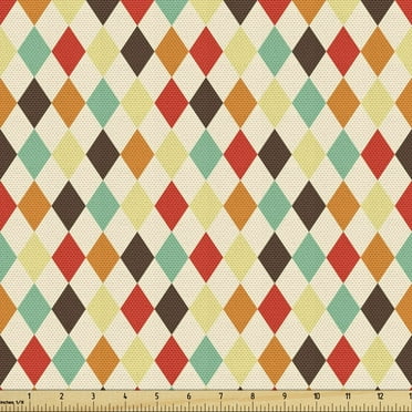 Ambesonne Geometric Rhombus Fabric by the Yard Upholstery, Colorful Argyle, 5 Yards, Multicolor