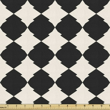 Geometric Rhombus Fabric by the Yard, Moroccan Symmetry Inspired Tile Like Motif Repetition, Decorative Upholstery Fabric for Chairs & Home Accents, 1 Yard, Charcoal Grey Champagne by Ambesonne