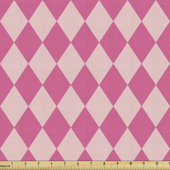 Ambesonne Geometric Rhombus Fabric by the Yard Upholstery, Feminine Argyle, 1 Yard, Pink and Blush