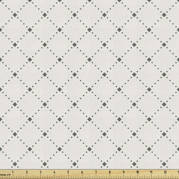 Geometric Rhombus Fabric by the Yard Upholstery, Simplistic Modern Symmetric Tracery with Tiny Squares Illustration, Decorative Fabric for DIY and Home Accents, 1 Yard, Eggshell and Grey by Ambesonne
