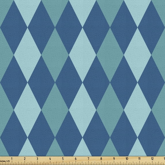 Geometric Rhombus Sofa Upholstery Fabric by the Yard, Illustration of Continuous Argyle with Sea Color Palette Tones, Decorative Fabric for DIY Home Accents, 10 Yards, Seafoam Petrol Blue by Ambesonne