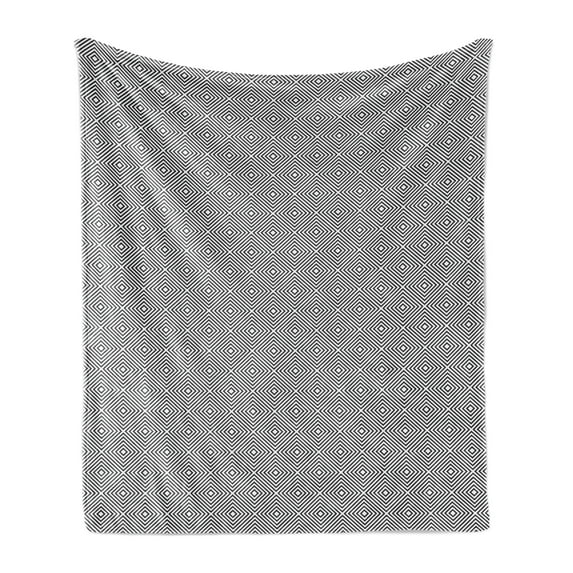 Geometric Rhombus Soft Flannel Fleece Blanket, Repetitive Pattern of Simplistic Nested Outline Shapes Symmetry, Cozy Plush for Indoor and Outdoor Use, 50" x 60", Charcoal Grey White, by Ambesonne