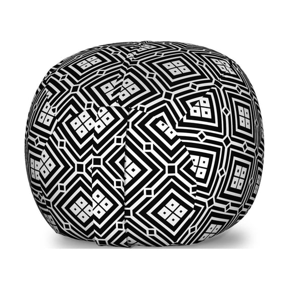 Geometric Rhombus Storage Toy Bag Chair, Monochromatic Retro Repetition with Nested Retro Symmetry, Stuffed Animal Organizer Washable Bag, Small Size, Charcoal Grey and White, by Ambesonne
