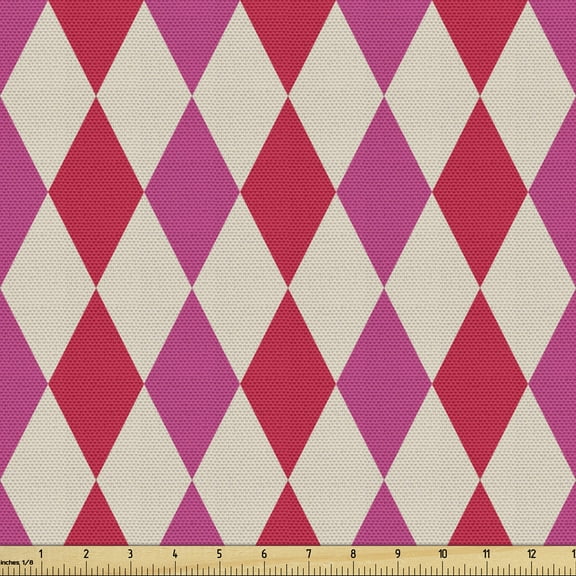 Geometric Rhombus Upholstery Fabric by the Yard, Polygonal Grid of Diamond Shapes in Warm Colors, Decorative Fabric for DIY and Home Accents, 2 Yards, Magenta Beige by Ambesonne