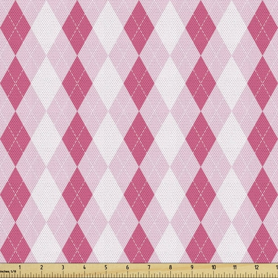 Geometric Rhombus Upholstery Fabric by the Yard, Traditional Scottish Argyle in Pinkish Tones, Decorative Fabric for DIY and Home Accents, 10 Yards, Pale Pink Pastel Pink by Ambesonne