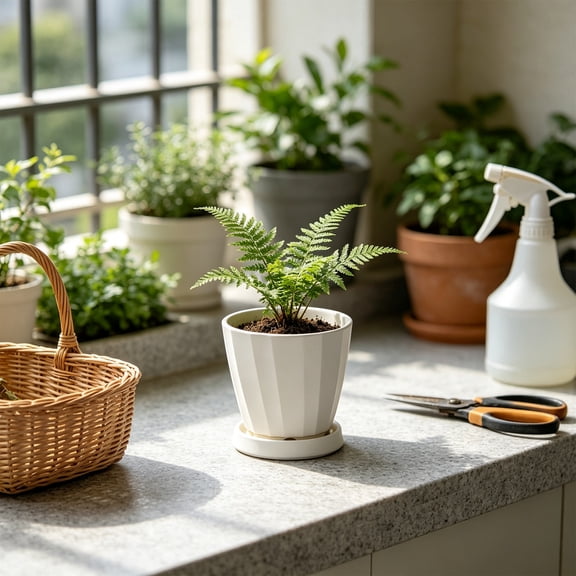 Geometric Ribbed Plastic Planter with Drainage Tray - Modern Faceted Flower Pot for Succulents, Herbs, and Houseplants - Ideal Indoor Decor for Living Room and Bedroom