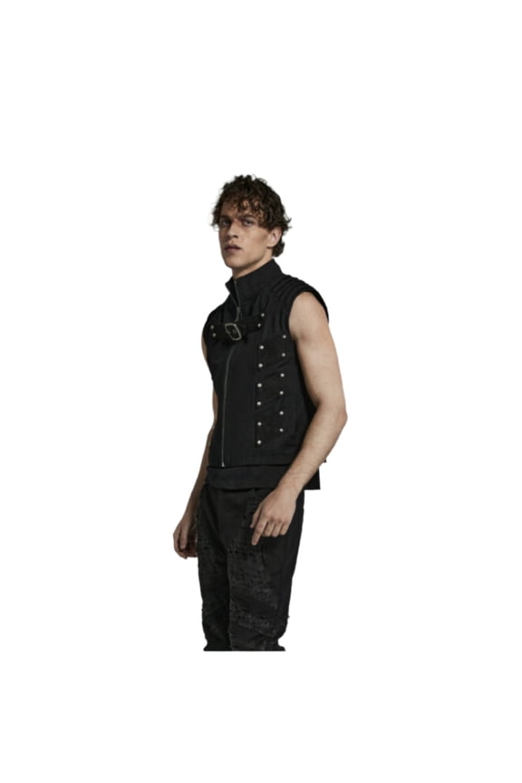Geometric Riveted Black Suede Punk Vest