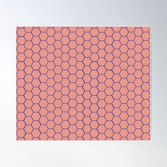 Geometric Robust Purple On Warm Pink Hexagon Pattern Poster Wall Art, Modern Wall Decor For Living Room Bedroom, 8x12 UNFRAMED