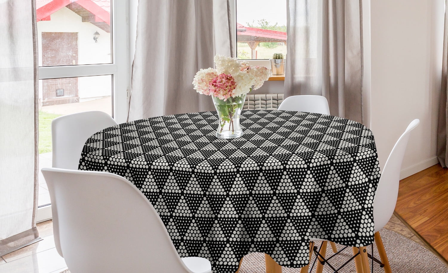 Triangular Tablecloth Geometric Round Tablecloth, Modernistic Repeating Triangular Pattern ...
