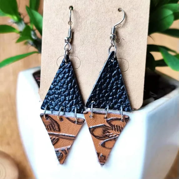 Geometric Round Teardrop Leather Wooden Dangle Drop Earrings for Women New Jewel
