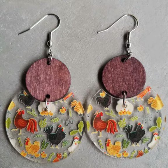 Maple Leaves Mushrrom Round Acrylic Wood Earrings Chickens Thanksgiving Jewelry