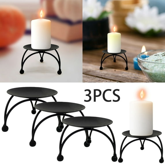 Geometric Round Wrought Iron Candlestick Desktop Decorative Ornaments Creative Metal Black Wrought Iron Candlestick Decorative Candle Board/ Black geometric round iron candlestick 3PC C