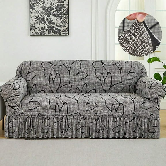 Geometric Ruffled Elastic Sofa Cover - Living Room Sofa Protector