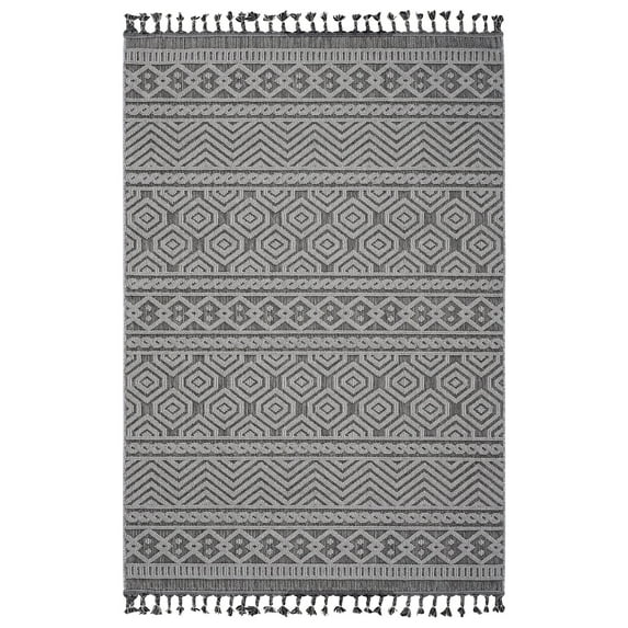 Geometric Rug 6X9 with Grey/White / Pet-Friendly, Suitable for Various Rooms