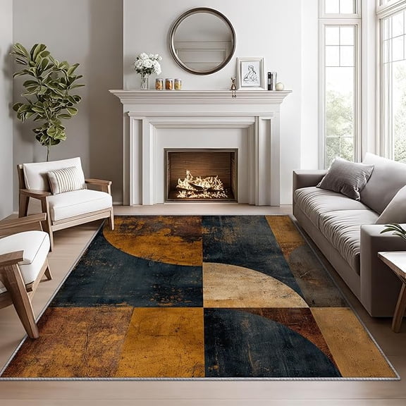 Geometric Rugs for Living Room -Distressed Abstract Rug, Modern Art Area Rugs for Bedroom, Vintage Contemporary Washable Carpet for Entryway, Kitchen, Rustic Geometric Home Decor & Gifts 4 x 5ft