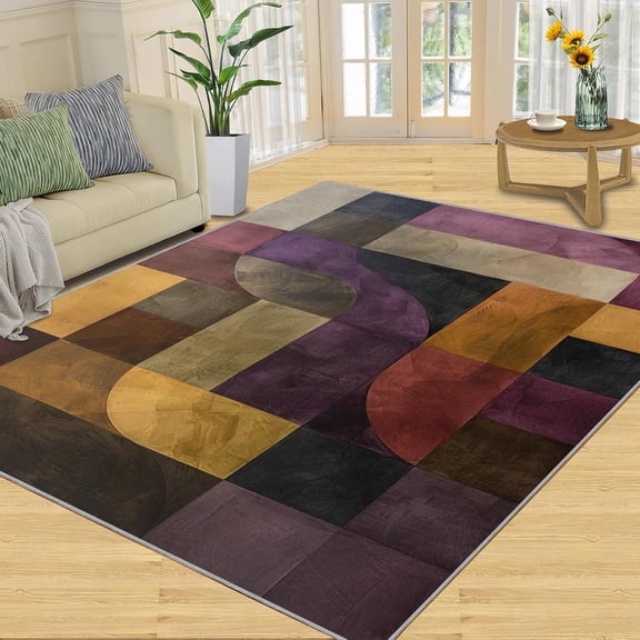 Geometric Rugs for Living Room, Patchwork Area Rug, Retro Rugs for Bedroom, Low Pile Non Slip Washable Indoor Carpet Home Decor-5' x 8'