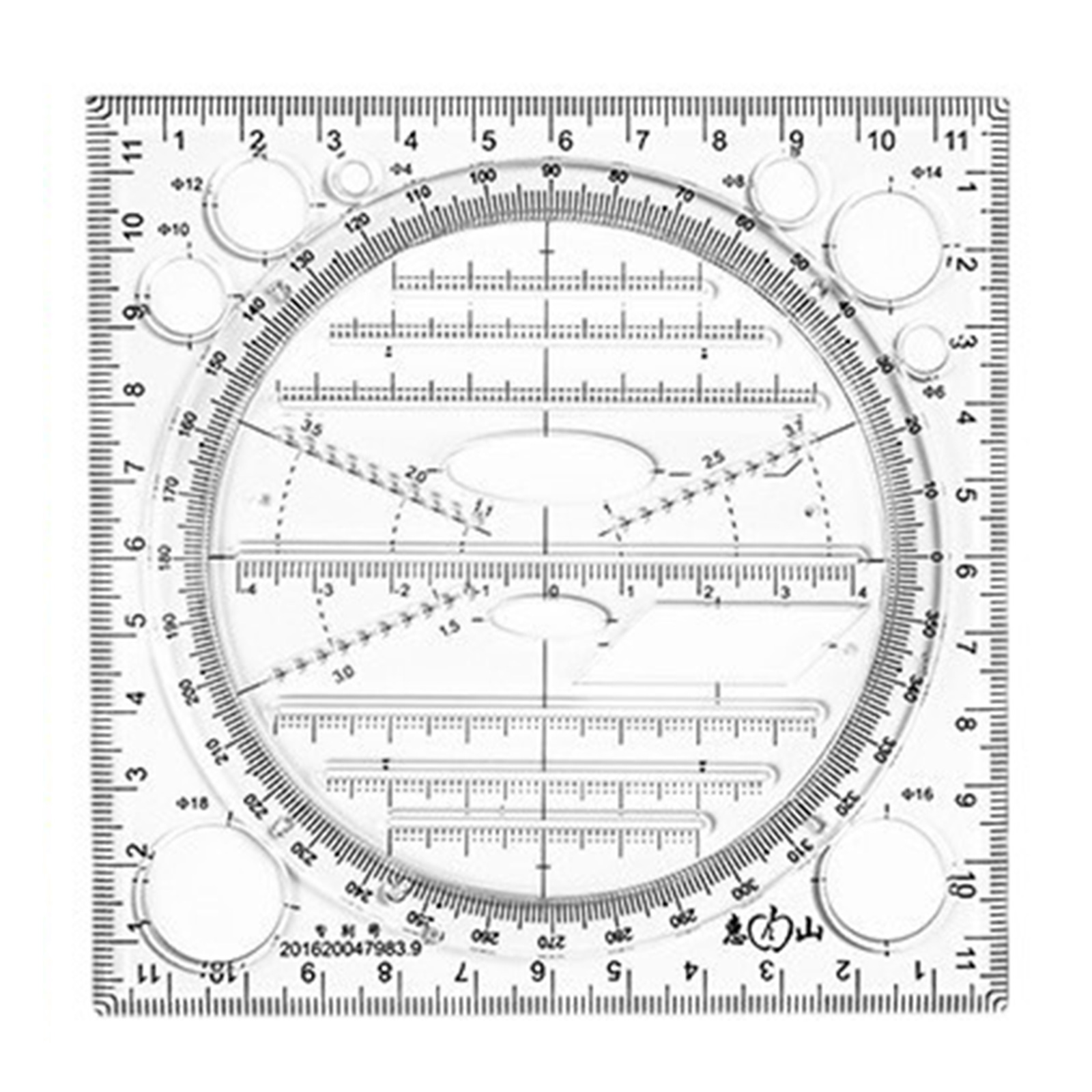 Geometric Ruler Rotatable Ruler Drawing Template Tool Draft Ruler ...