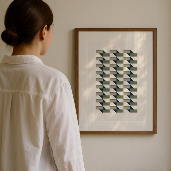 Geometric Sage Green Mid Century Pattern Minimalist Decor Wall Art