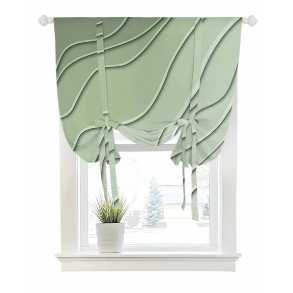 Geometric Sage Green, Tie Up Curtains for Window, Thermal Insulted Balloon Shade Adjustable Rod Pocket Curtains Valance Panels for Kitchen Bathroom Cafe 34 x 45 Gradient Contemporary Stripes