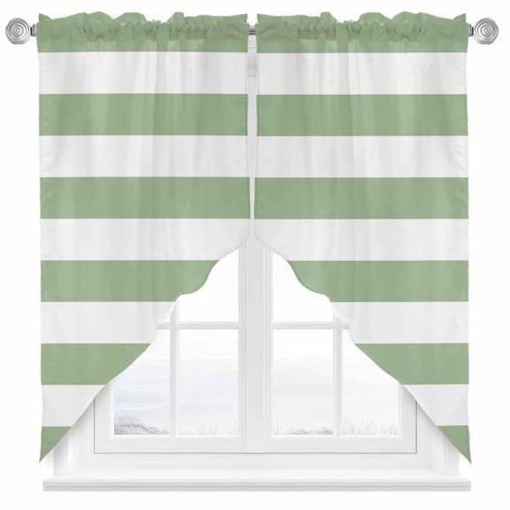 Geometric Sage Swag Valances for Windows 2 Pack Green Stripes Swag Kitchen Curtains 63 Inches Long Rod Pocket Short Window Treatment for Kitchen Bathroom 36"x63"