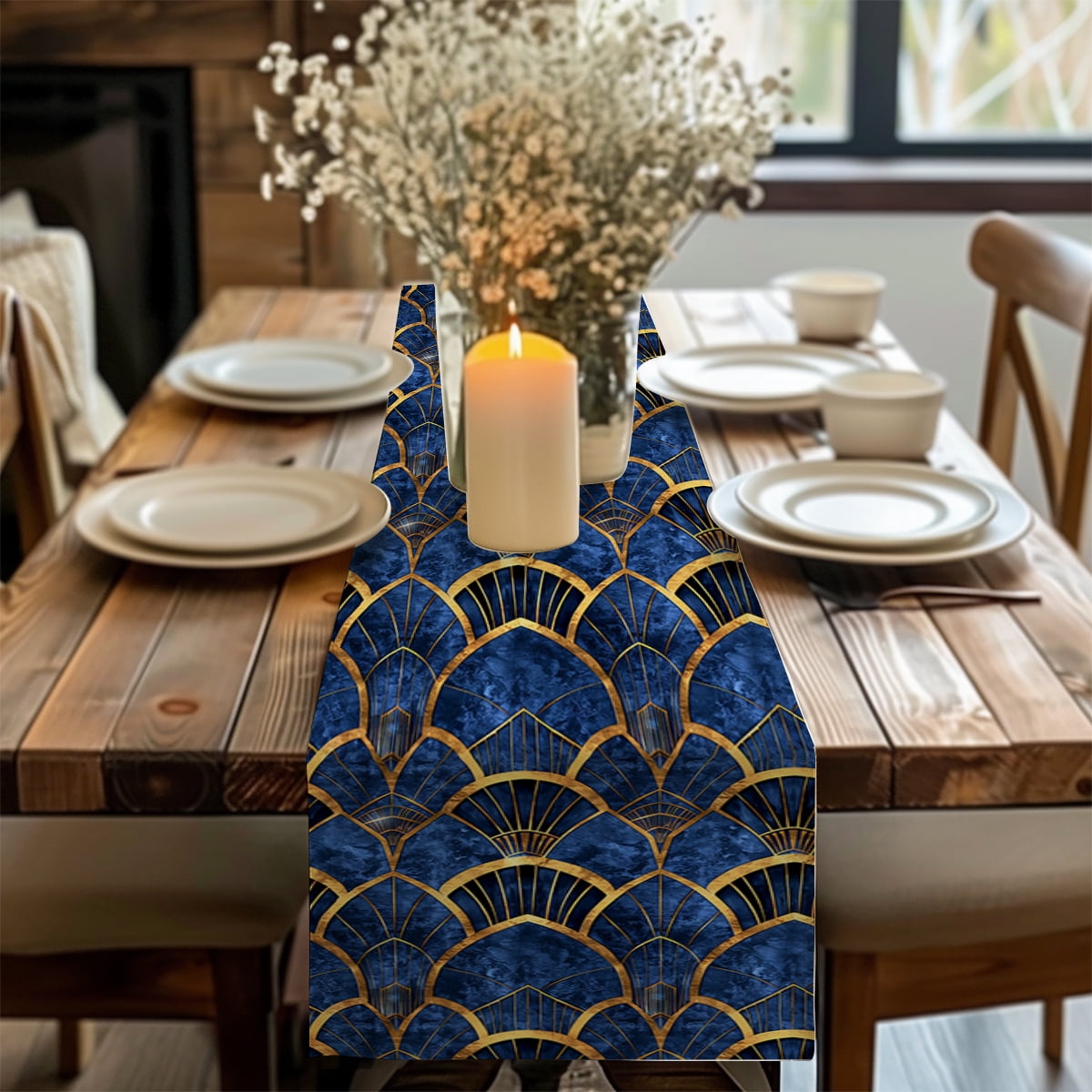 Geometric Sapphire Table Runner Home Wedding Centerpieces ration Party ...