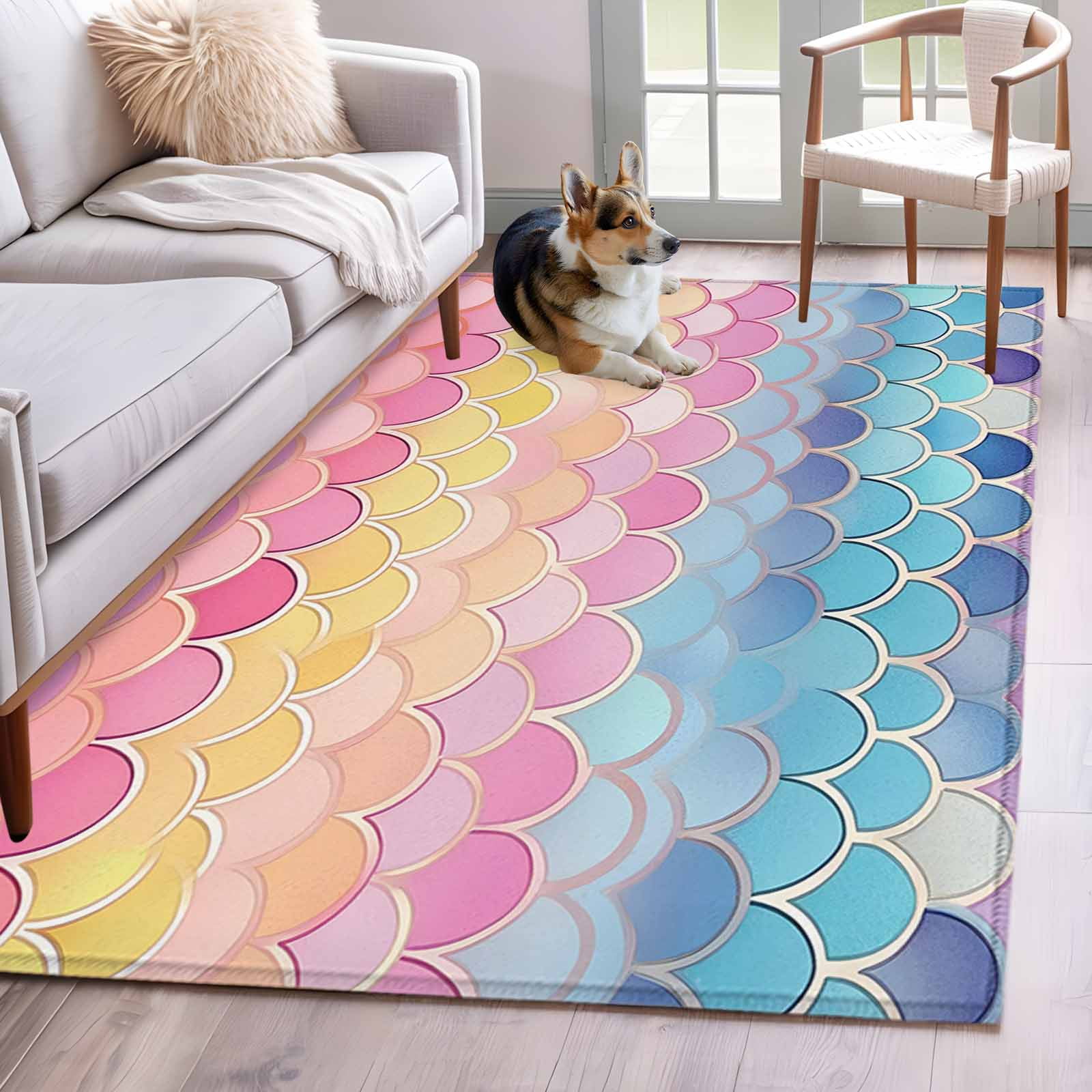 Geometric Scale Area Rugs 4x6 ft Abstract Ripple Watercolor Rainbow ...