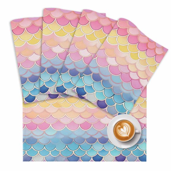 Geometric Scale Placemats Set of 1 Abstract Ripple Watercolor Rainbow Place Mats Washable Table Mats for Party Kitchen Dining Decoration, 13 X 19 Inch