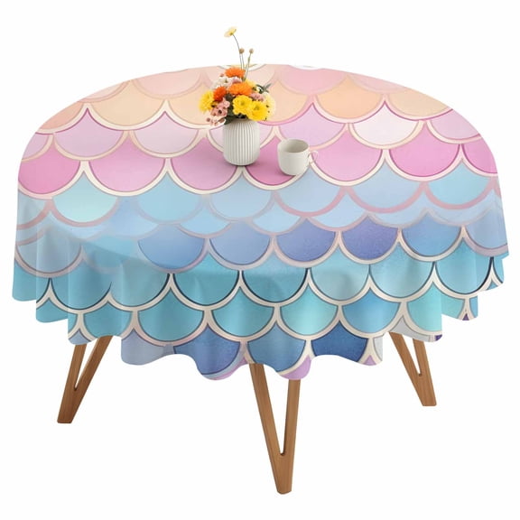 Geometric Scale Round Tablecloth 60 inches Abstract Ripple Watercolor Rainbow Waterproof Oil-Proof Table Cloth Round Table Cover for Holiday Party Picnic Dinner Decor Indoor and Outdoor Use