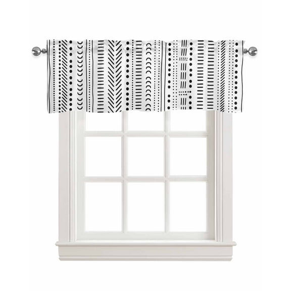 Geometric Shade Short Curtain for Kitchen Abstract Lines ,Window Treatment Valance Curtain for Bathroom Living Room Bedroom Privacy Rod Pocket Drapes 54" W x 18" L 1 Panel