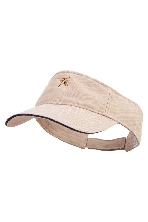 Geometric Shape Bird Logo Embroidered Prostyle Cotton Twill Washed Visor - Khaki Navy OSFM
