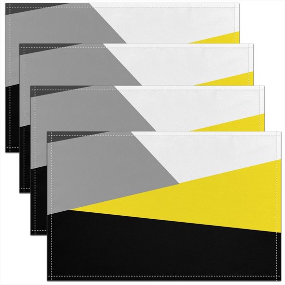 Geometric Shape Placemats Set of 4, Abstract Art Place Mats 12x18 Inch for Dining Table,Strip Triangle Print Grey and Yellow Black Table Mats for Kitchen Dinner Indoor