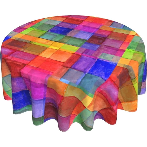 Geometric Shape Round Tablecloth,Rainbow Colored Durable Table Cover Diameter 60" Colorful Table Cloth for Kitchen Dining Room Indoor and Outdoor Decor