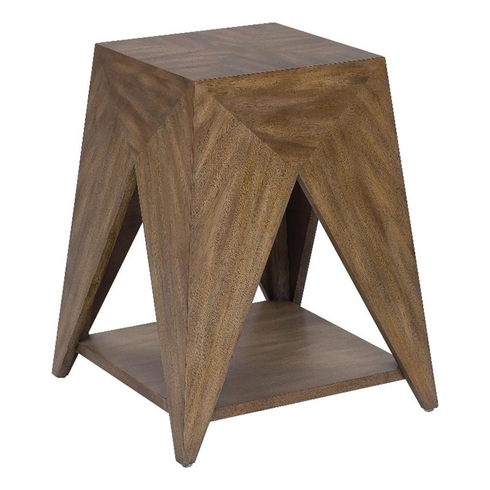 Honey Brown Geometric Square Wood Accent Table