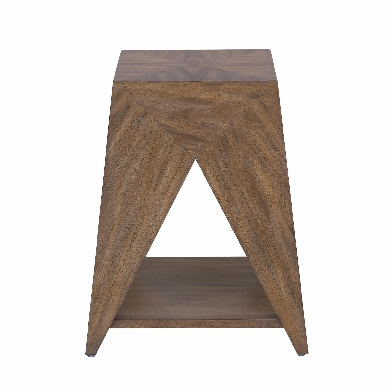 Honey Brown Geometric Square Wood Accent Table