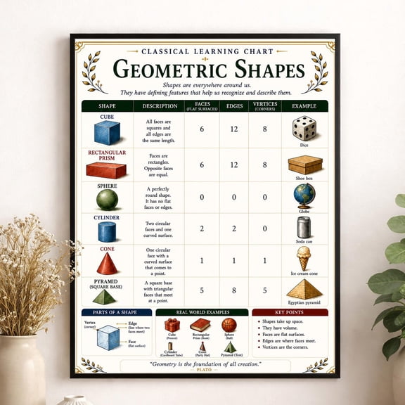 Geometric Shapes Chart Wall Art Print, Unframed Paper Poster 8x10in