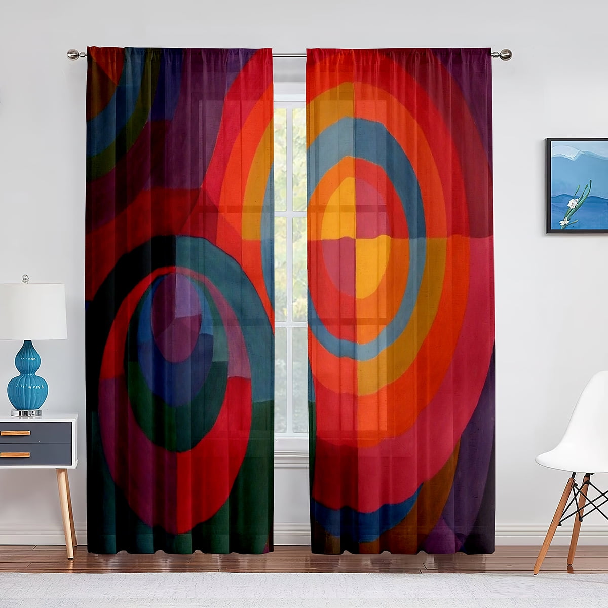 Geometric Shapes Circles Stripes Tulle Curtains for Living Room Bedroom ...
