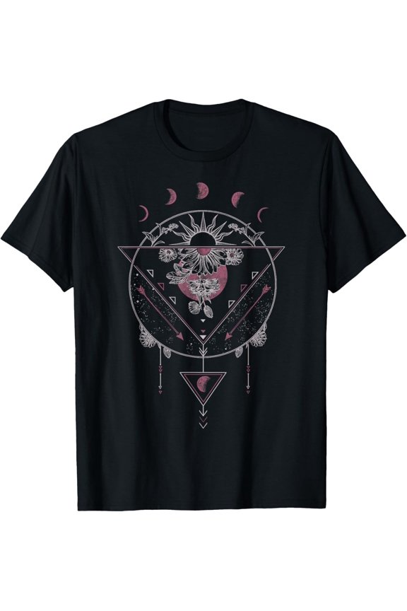 Geometric Shapes Half Sun Half Flower Boho T-Shirt